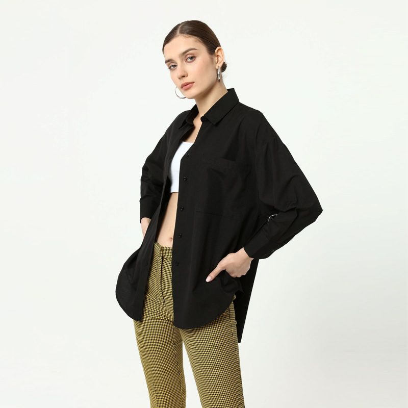 1002-Button Back Detail Long Sleeve Poplin Shirt - Görsel 13
