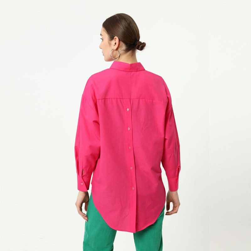 1002-Button Back Detail Long Sleeve Poplin Shirt - Görsel 9