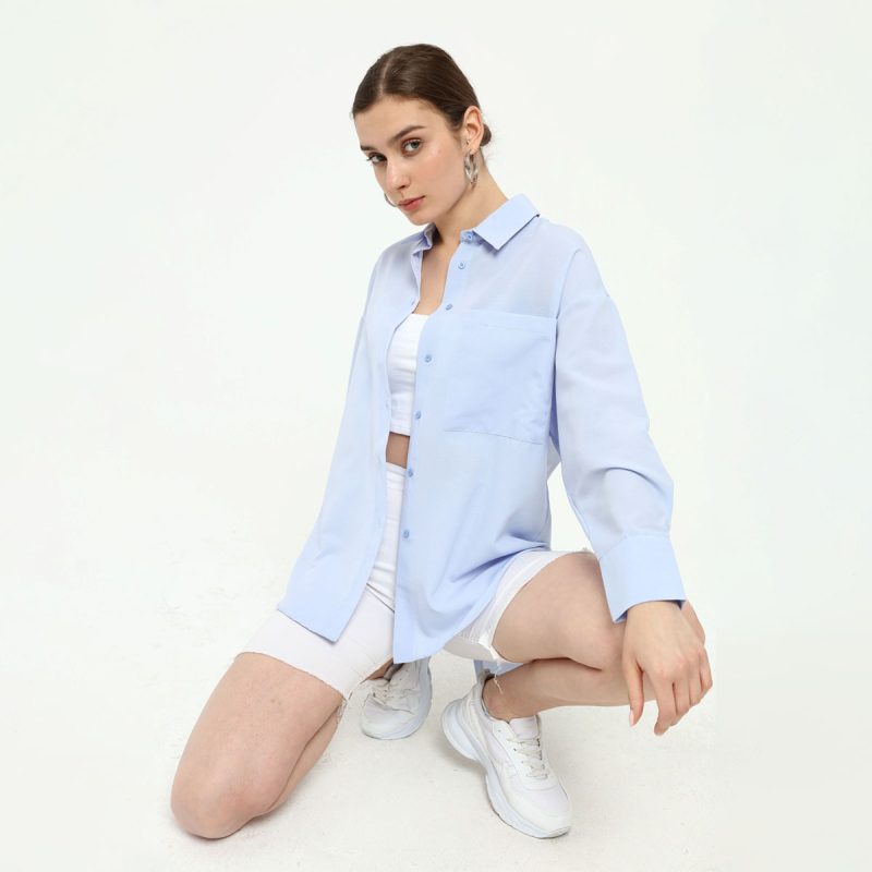 1002-Button Back Detail Long Sleeve Poplin Shirt - Görsel 2