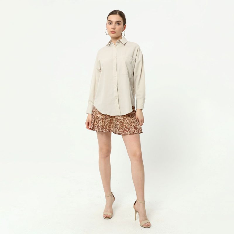 1002-Button Back Detail Long Sleeve Poplin Shirt - Görsel 7
