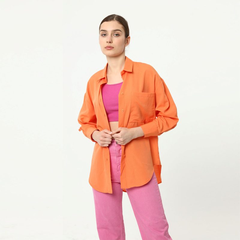 1002-Button Back Detail Long Sleeve Poplin Shirt - Görsel 4