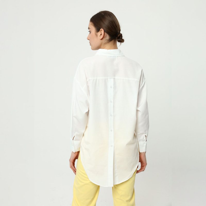 1002-Button Back Detail Long Sleeve Poplin Shirt - Görsel 5