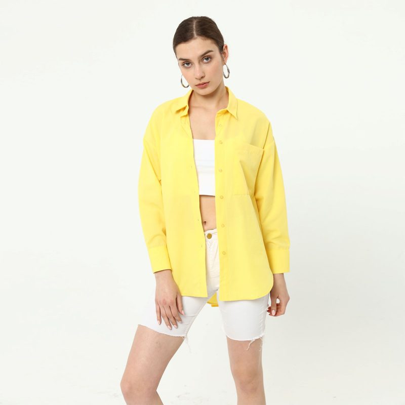 1002-Button Back Detail Long Sleeve Poplin Shirt - Görsel 3