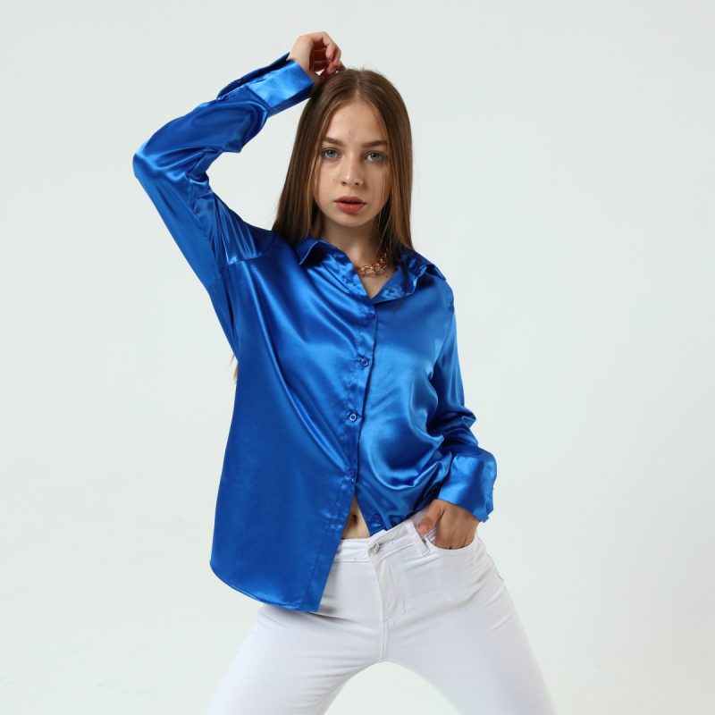11001-Satin Long Sleeve Shirt - Görsel 4