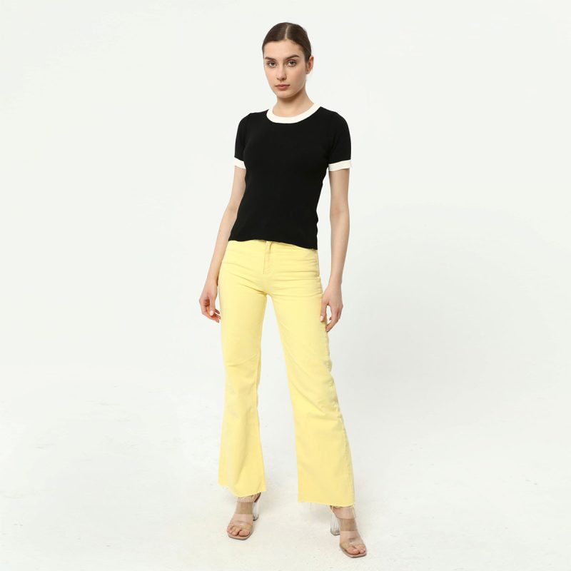 3106-ColorBlock Short Sleeve Knit Top - Görsel 4