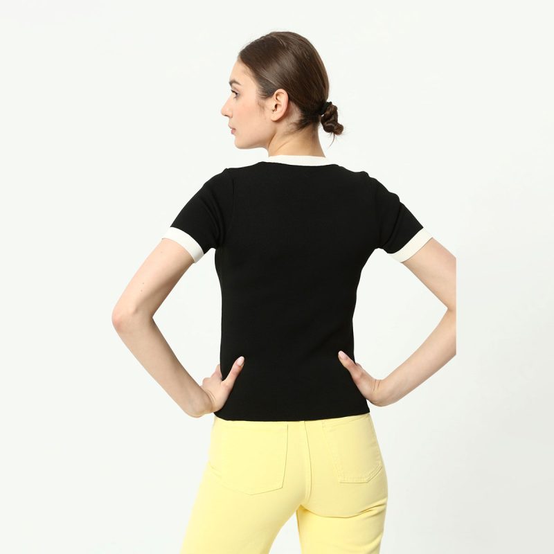 3106-ColorBlock Short Sleeve Knit Top - Görsel 5