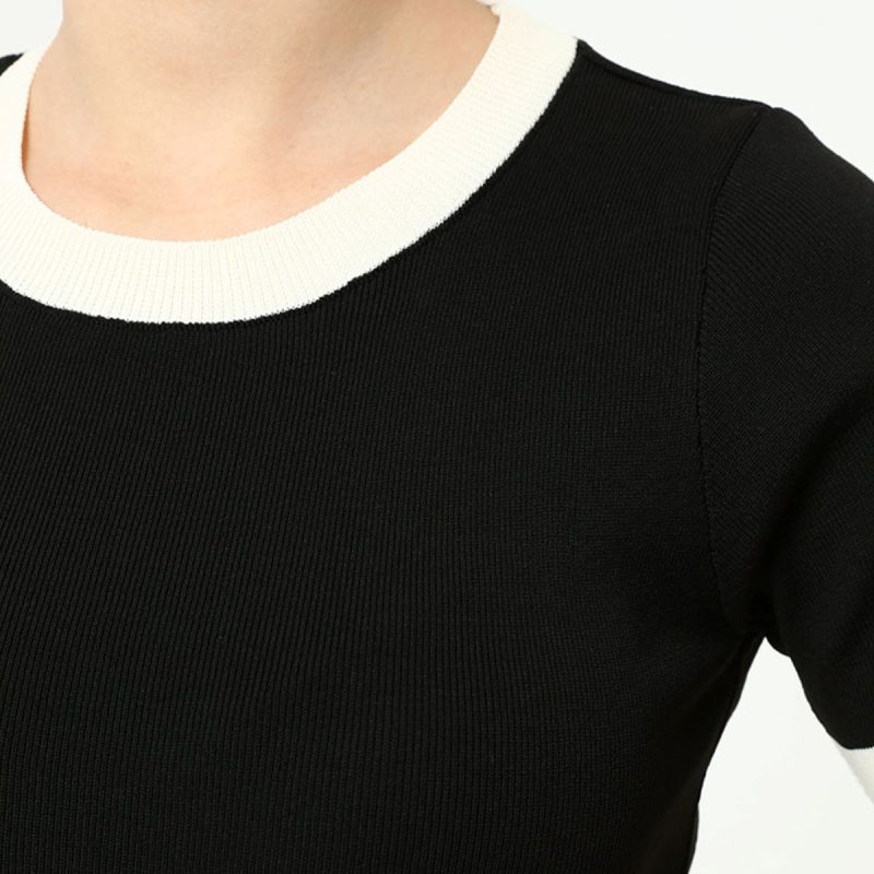 3106-ColorBlock Short Sleeve Knit Top - Görsel 6