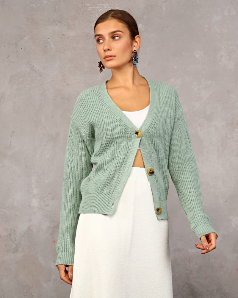 008-Three-Button Thessaloniki Detail with Knit Cardigan - Görsel 9