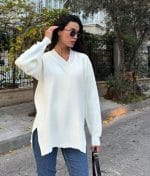 plain v neck knit tunic front view