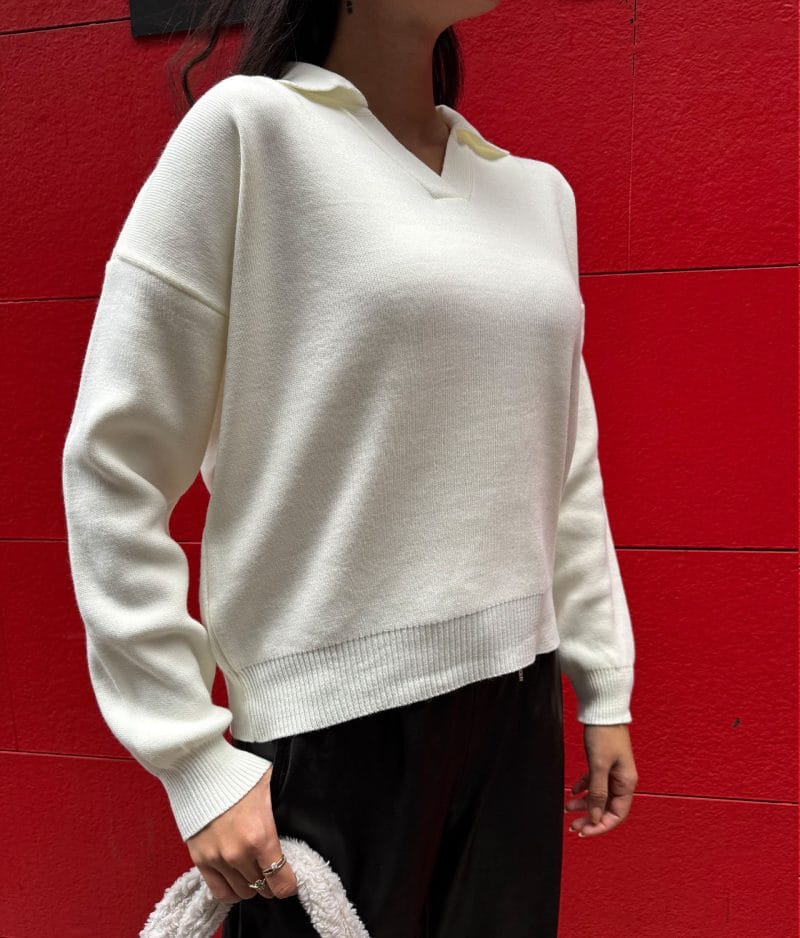 wholesale plain knit sweater with collar detail