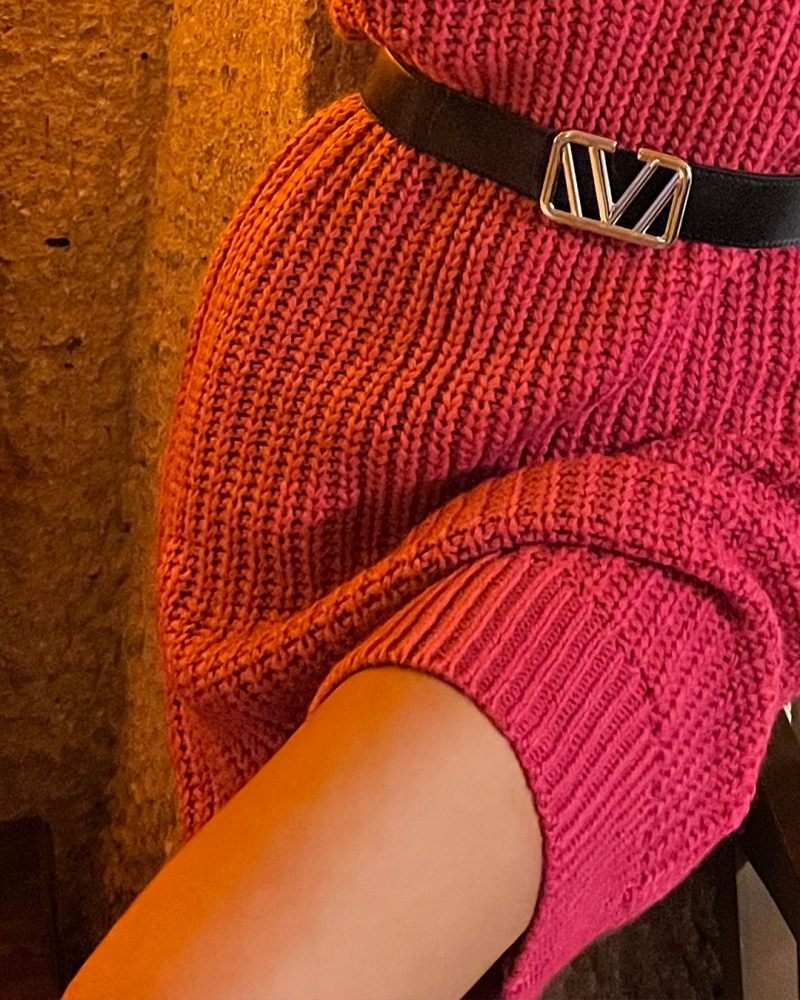 4435-Knit Dress with Belt - Görsel 3