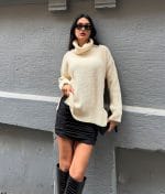 plain knit turtleneck sweater long sleeve front view