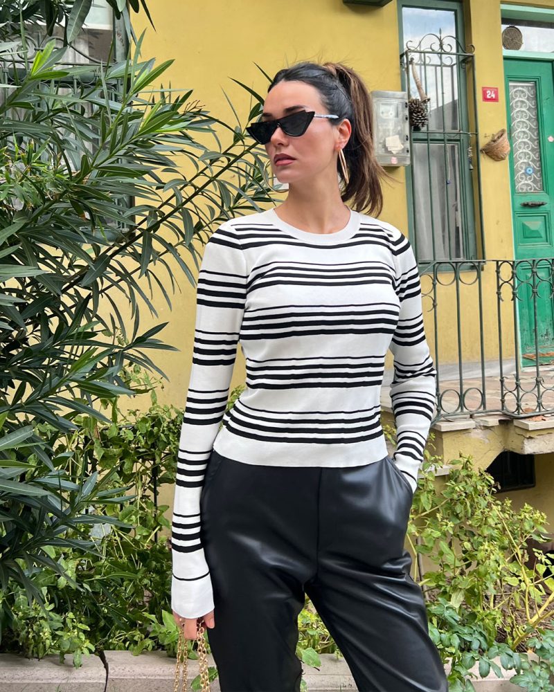 3136-Striped Knit Sweater - Görsel 4