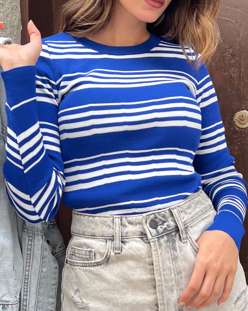 3136-Striped Knit Sweater - Görsel 6