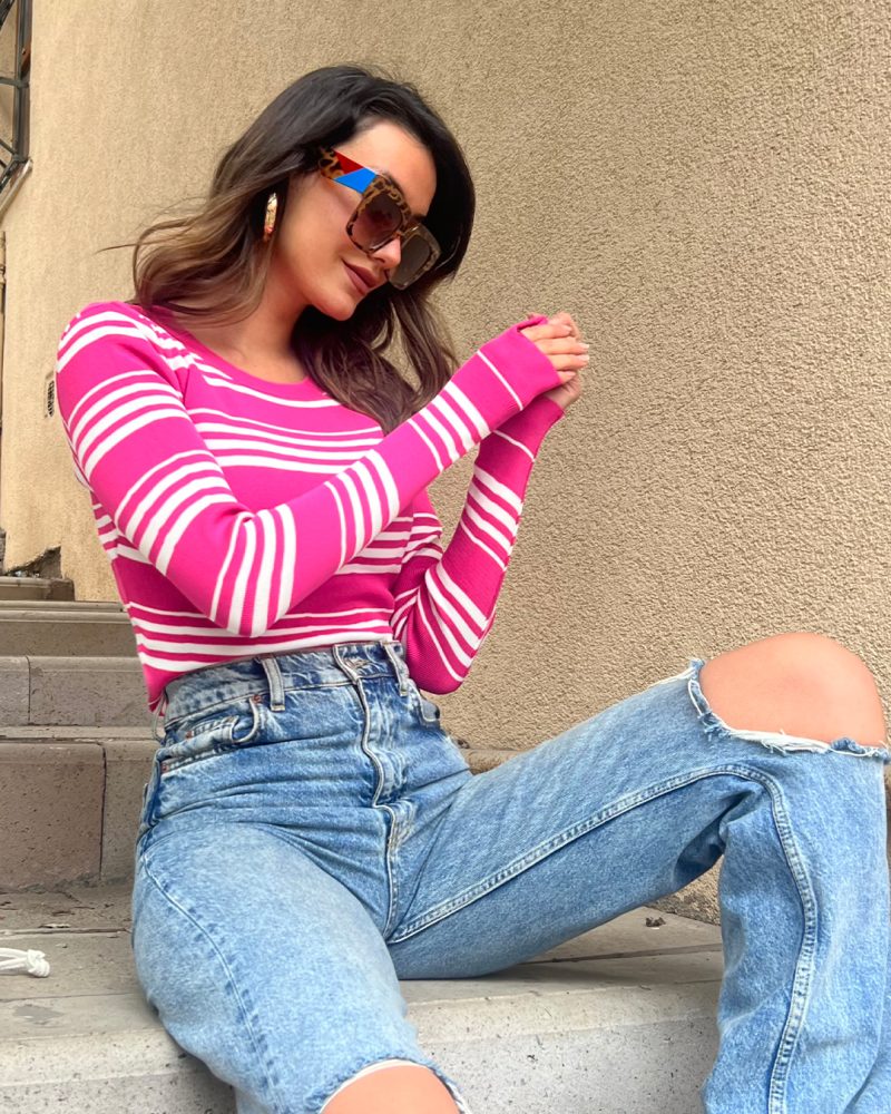 3136-Striped Knit Sweater - Görsel 3