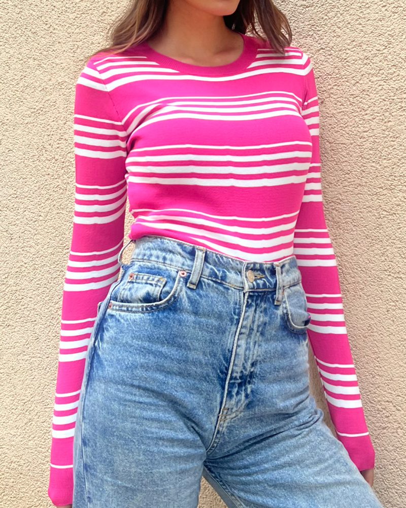3136-Striped Knit Sweater - Görsel 7