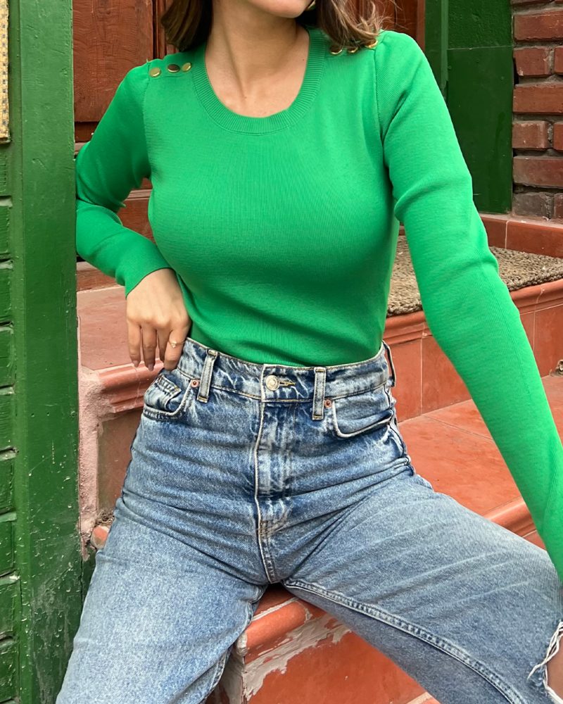 3138-Shoulder Buttons Knit Sweater - Görsel 8