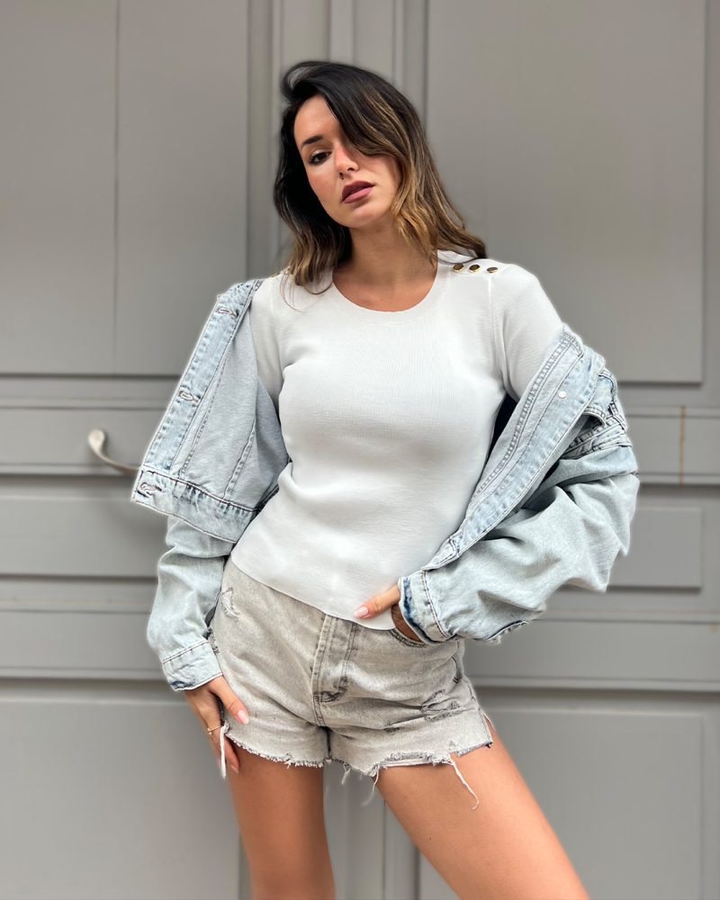 3138-Shoulder Buttons Knit Sweater - Görsel 2