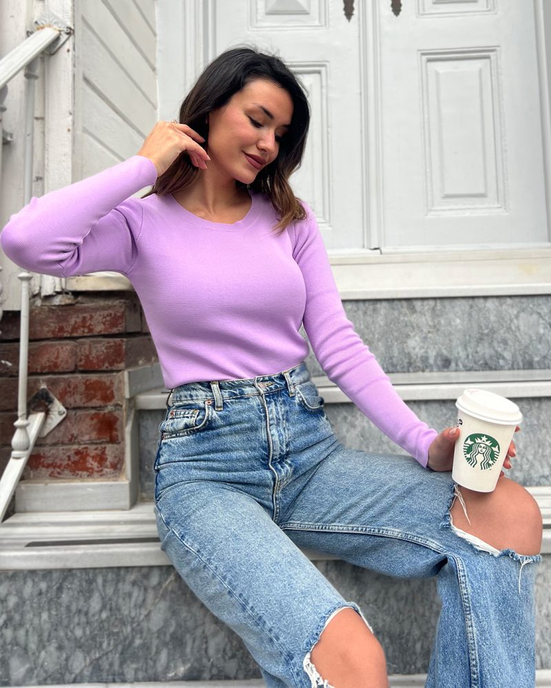 3140-Crew Neck Knit Sweater - Görsel 3