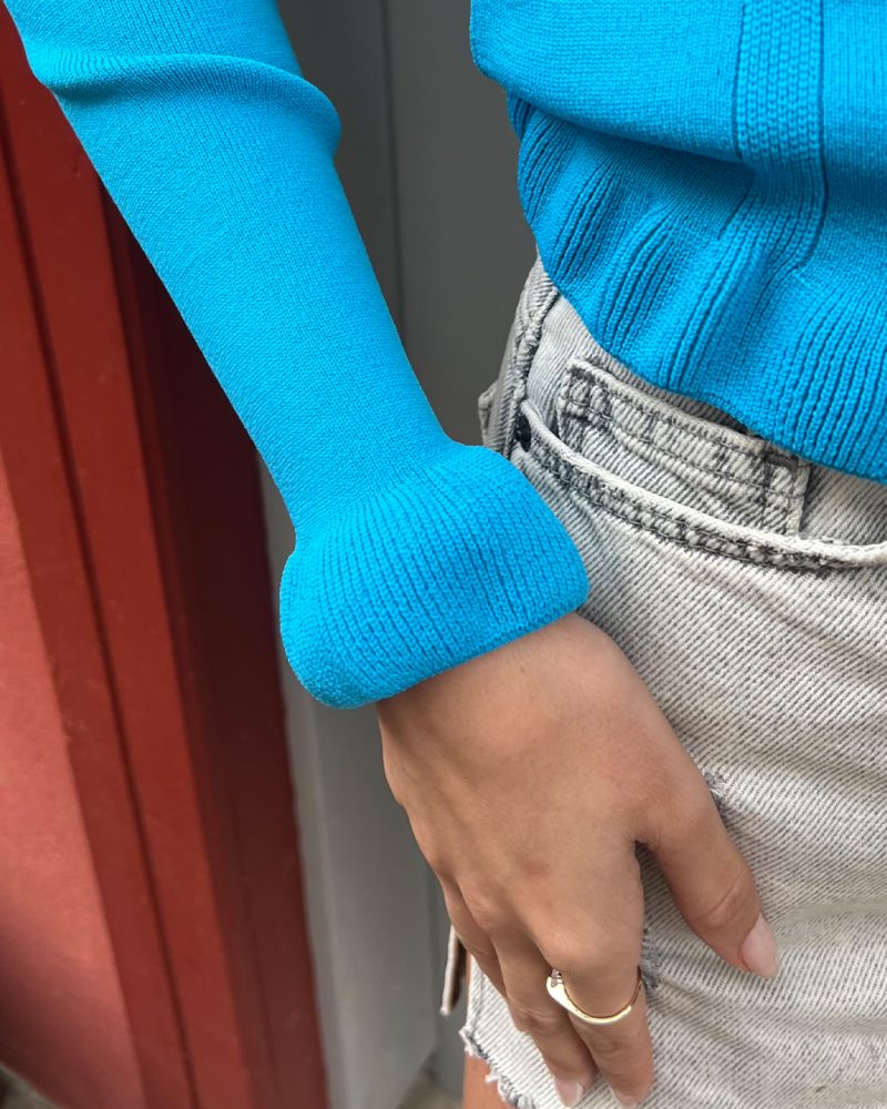 3145-Ruffled Crew Neck Knit Sweater - Görsel 3
