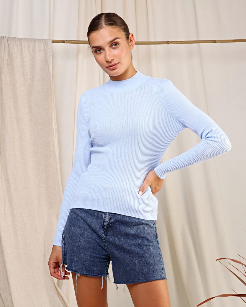 3526-Mock Neck Rib Knit Sweater - Görsel 2