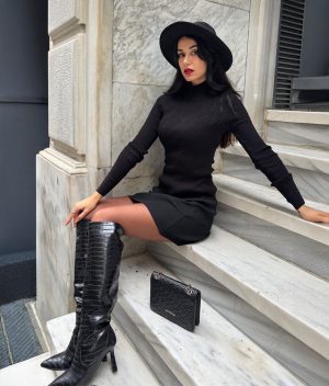 women’s ribbed knit sweater with mock neck and long sleeves