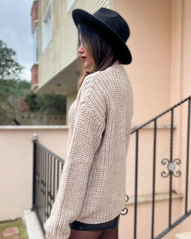 4015-Crew Neck Rib Knit Sweater - Görsel 3
