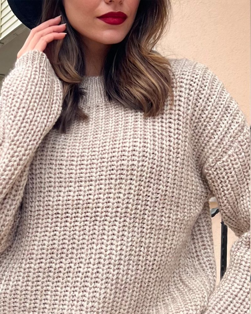 4015-Crew Neck Rib Knit Sweater - Görsel 5