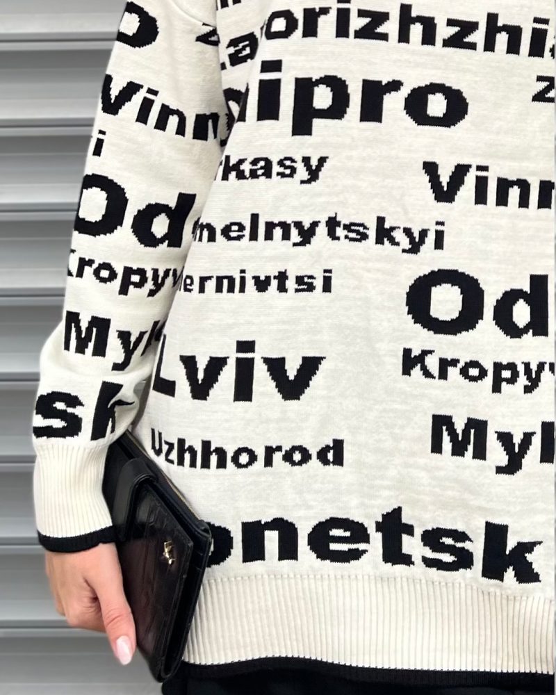 5816-Jacquard Letters Crew Neck Loose Knit Tunic - Görsel 4