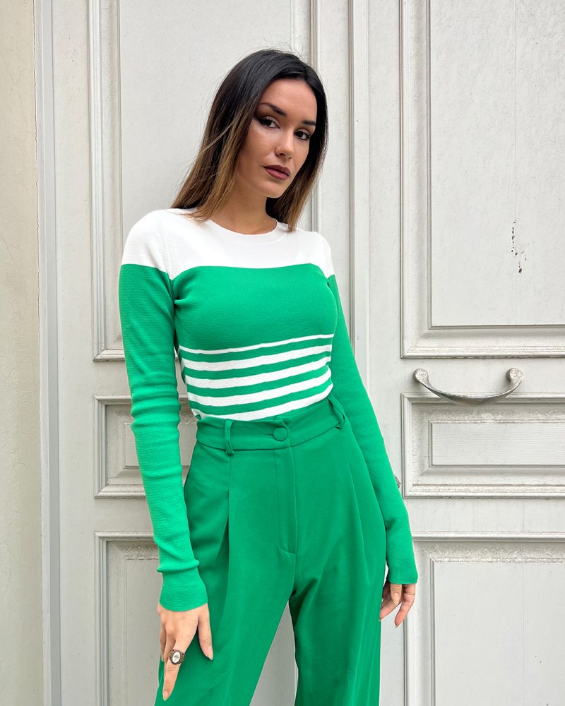 3139-Striped Knit Sweater - Görsel 2