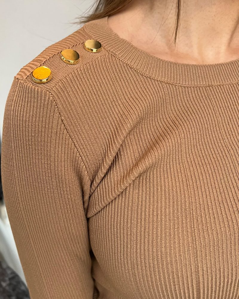 3146-Button Up Shoulder Knit Sweater - Görsel 5