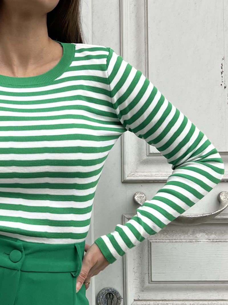 3147-Crew Neck Striped Knit Sweater - Görsel 5