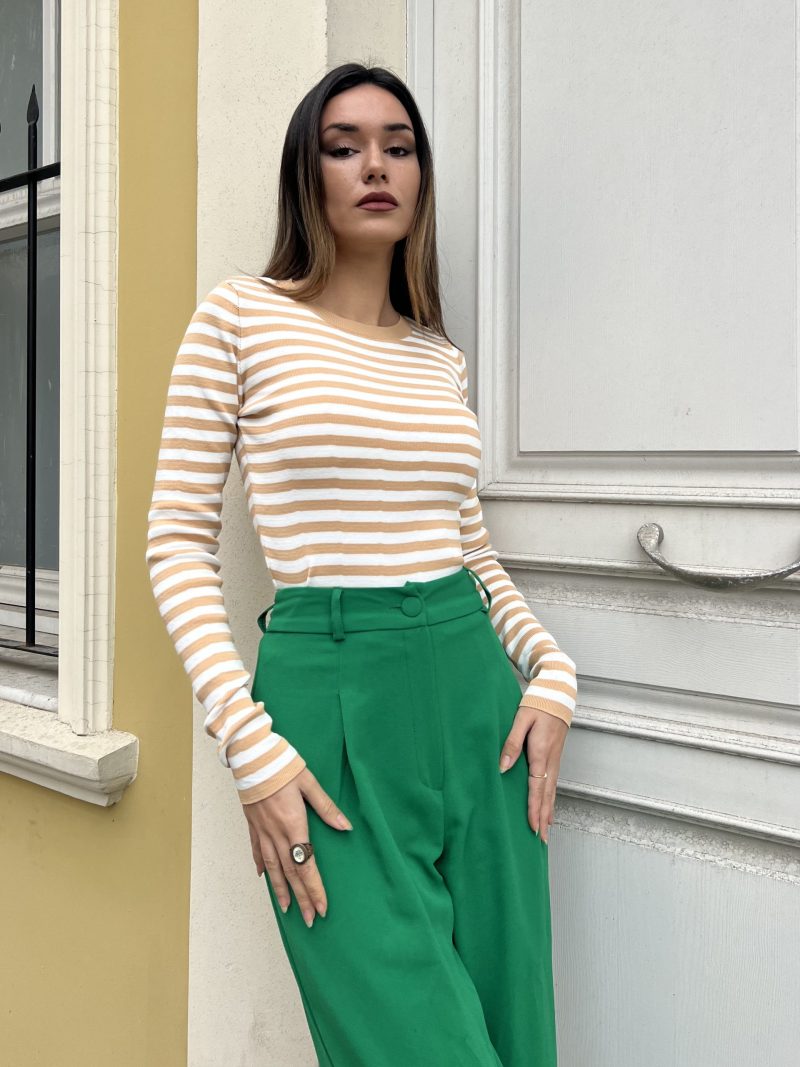 3147-Crew Neck Striped Knit Sweater - Görsel 2