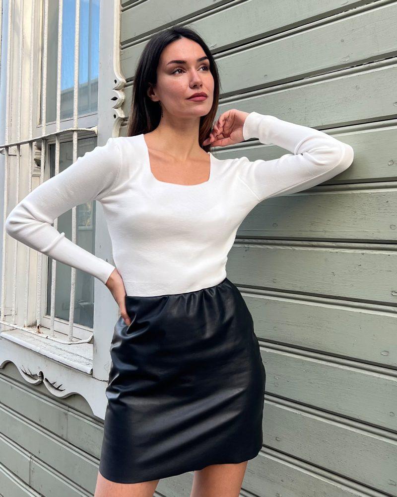 3152-Square Neck Knit Sweater - Görsel 2