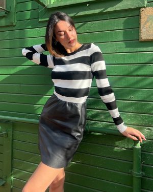 striped knit sweater front view