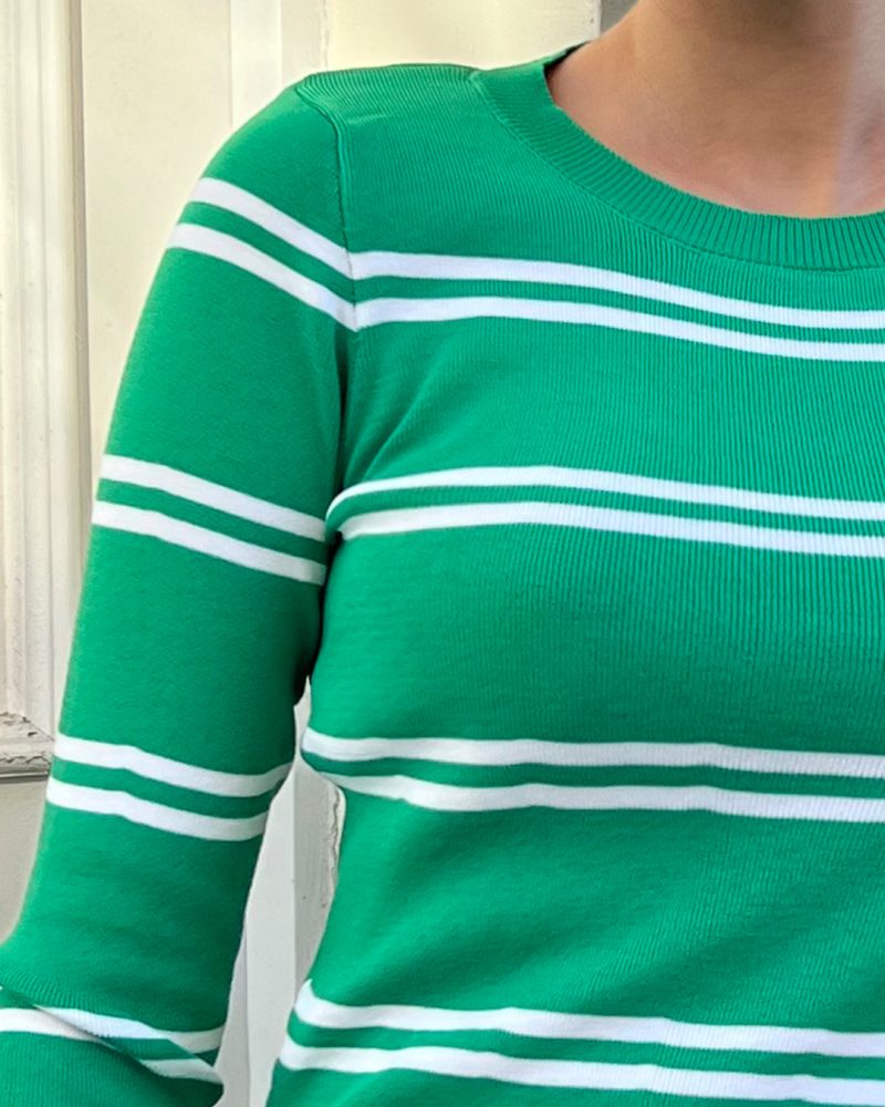 3153-Striped Crewneck Long Sleeve Knit Sweater - Görsel 3