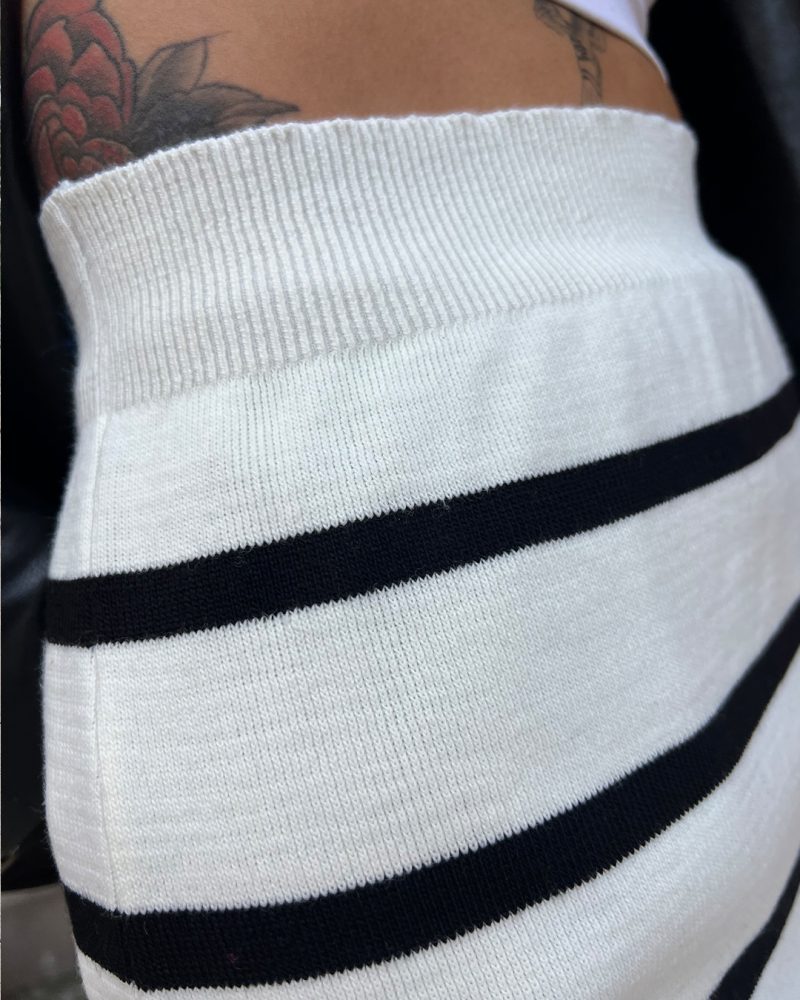 5818-Striped Slit Detail Knit Skirt - Görsel 3