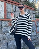 5824-Striped Oversize Crewneck Knit Sweater