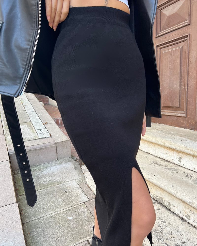 6048-Slit Detail Knit Skirt - Görsel 6