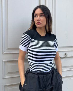 5827-Crewneck Striped Short Sleeve Knit Top