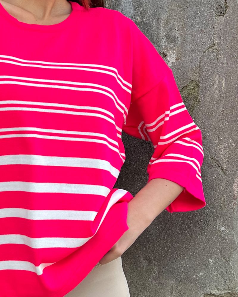 5828-Striped Half Sleeve Knit Sweater - Görsel 3