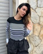 5831-Crewneck Striped Long Sleeve Knit Sweater
