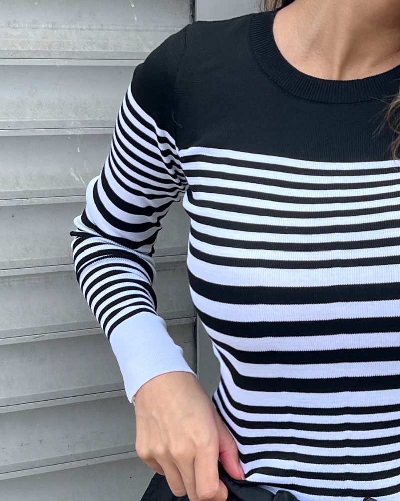 5831-Crewneck Striped Long Sleeve Knit Sweater - Görsel 3