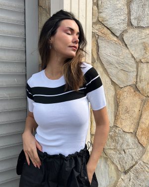 5832-Crewneck Striped Short Sleeve Knit Top