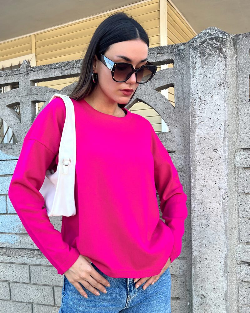 5833-Oversize Crewneck Knit Sweater - Görsel 3