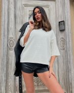 5834-Half Sleeve Crewneck Knit Sweater