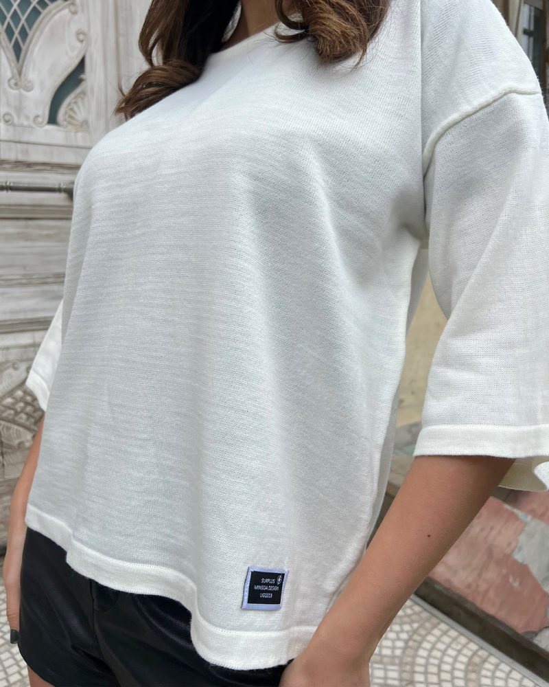 5834-Half Sleeve Crewneck Knit Sweater - Görsel 4