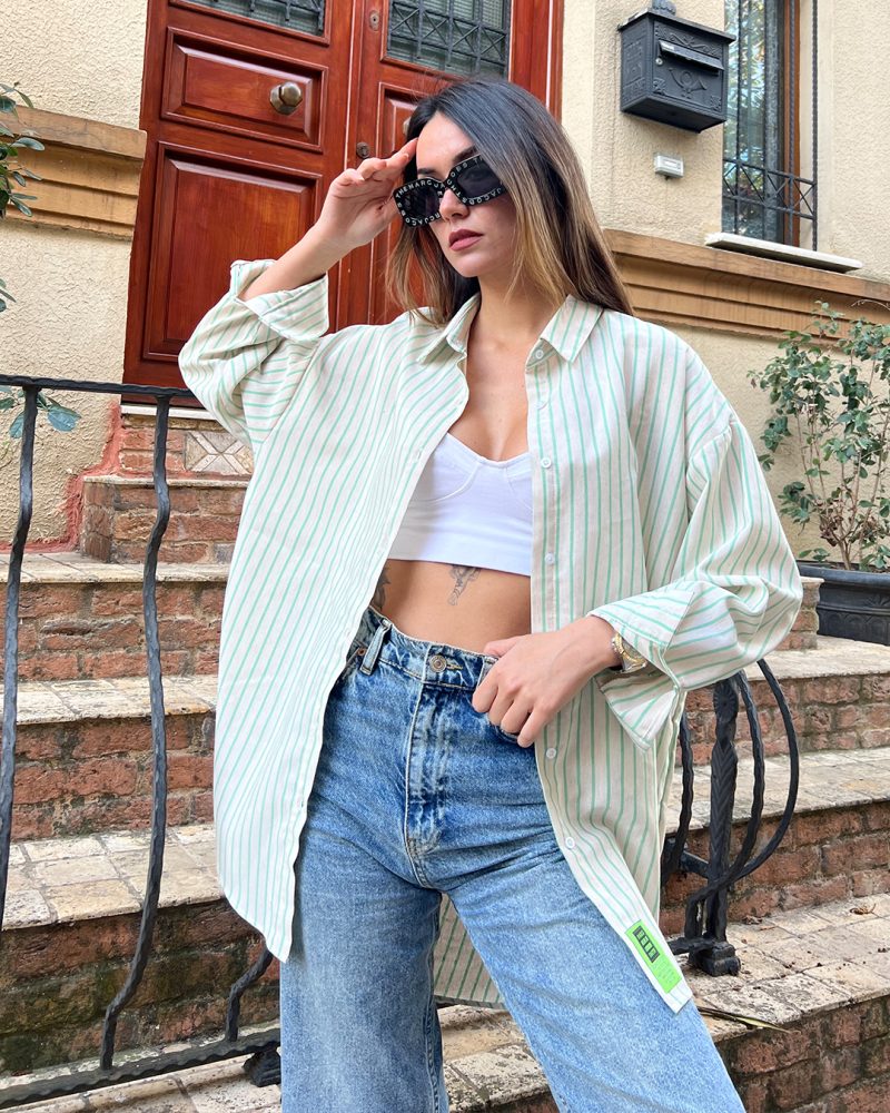AK4401-Striped Linen Oversized Shirt