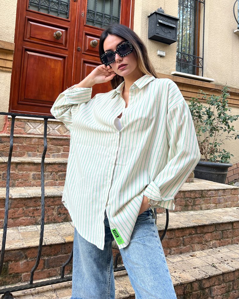 AK4401-Striped Linen Oversized Shirt - Görsel 2
