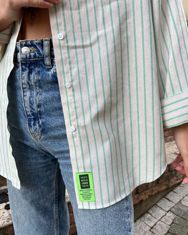 AK4401-Striped Linen Oversized Shirt - Görsel 3